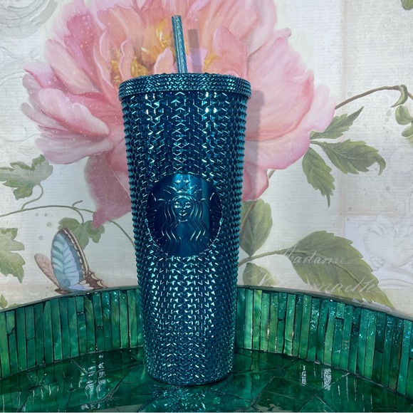 New Starbucks 2023 Summer Blue Spash Chrome Bling Studded Venti Tumbler - Picture 1 of 3